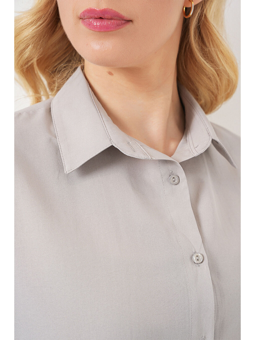 3900 Oversize Uzun Basic Gömlek - A.Gri-4