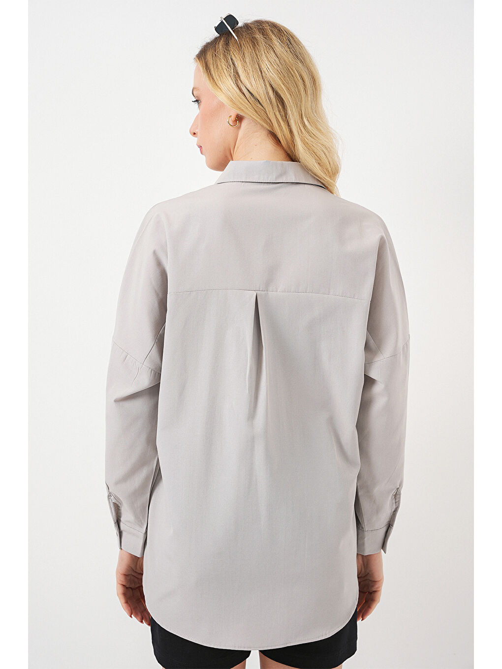 3900 Oversize Uzun Basic Gömlek - A.Gri-5