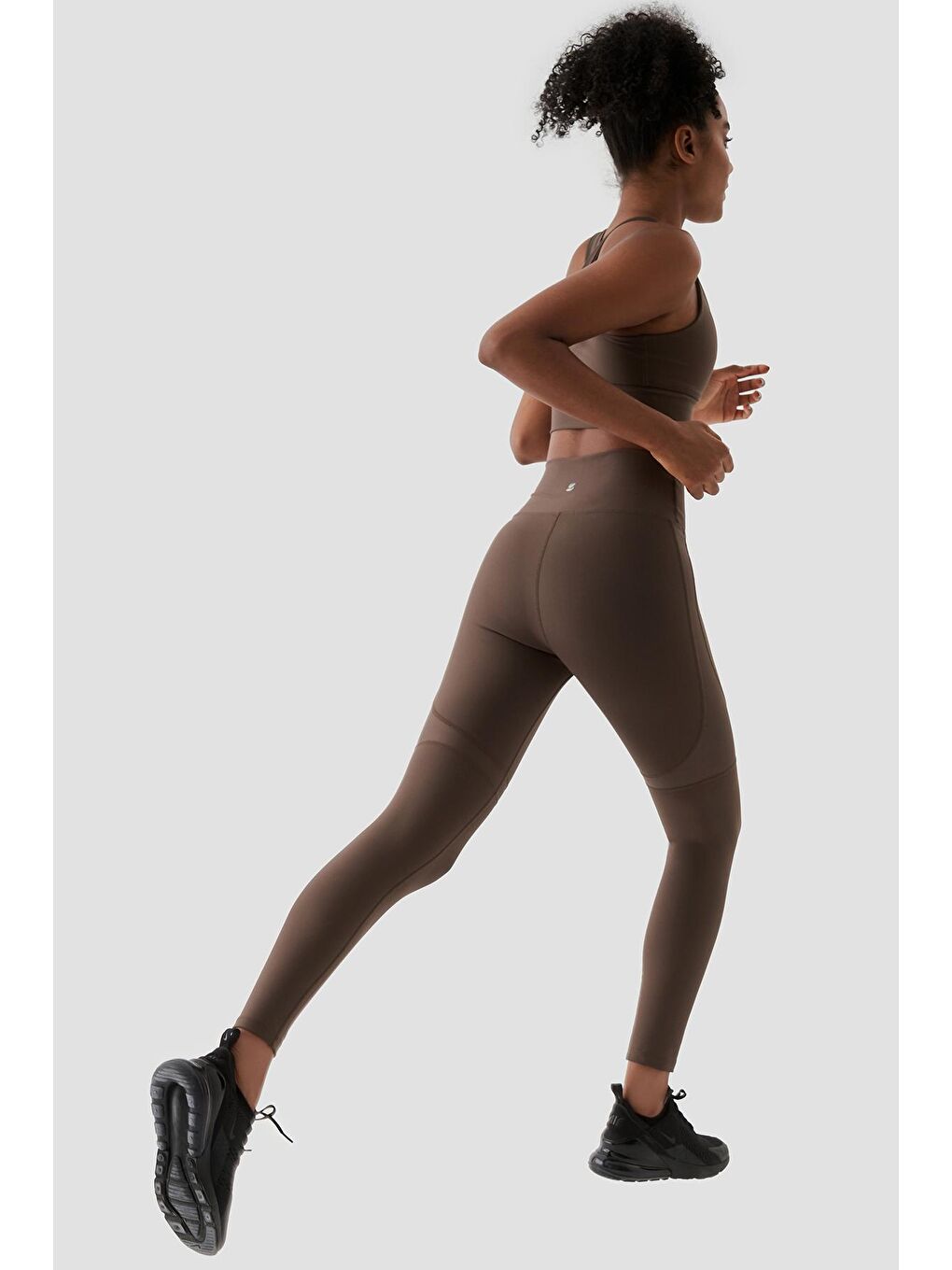 Kahverengi Yvonne Parlak Parça Detaylı Acı Kahve Spor Tayt-4