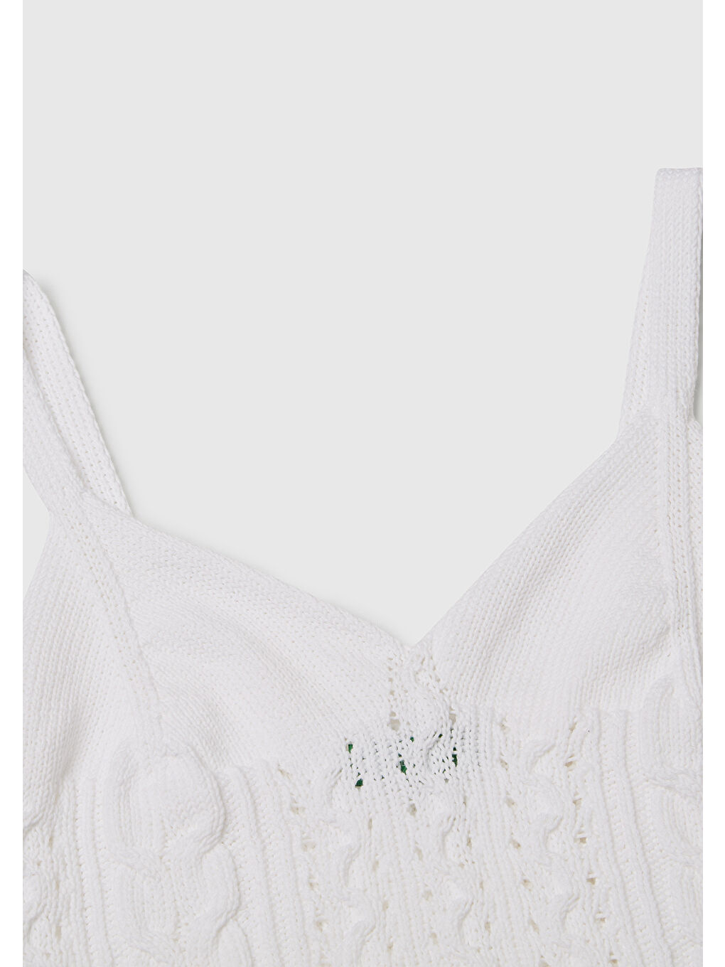 Kadın Beyaz %100 Pamuk Saç Örgülü Triko Atlet-5