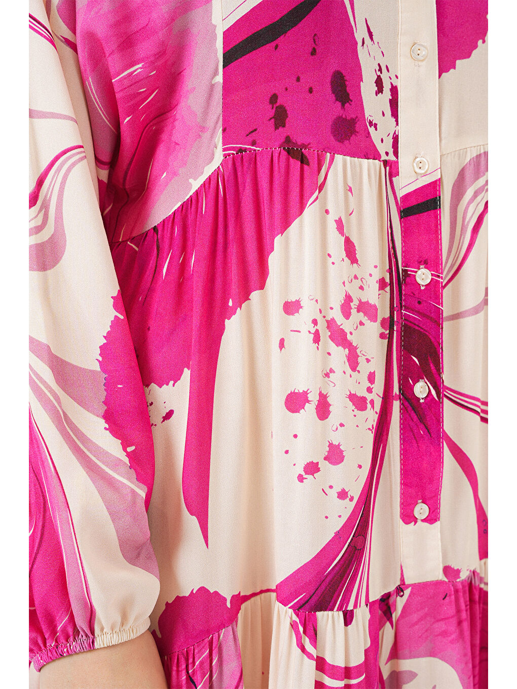 Kadın Desenli Uzun Tesettür Elbise 2585 - Fuşya-4