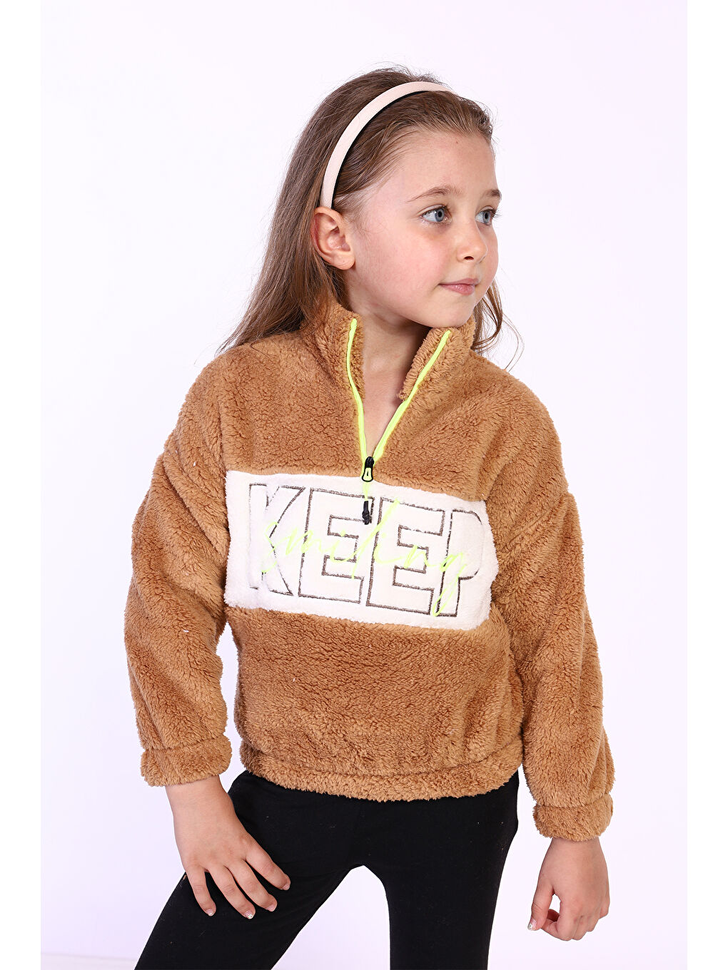 Toontoykids Kahverengi Kız Çocuk Nakışlı Pelüş Sweatshirt