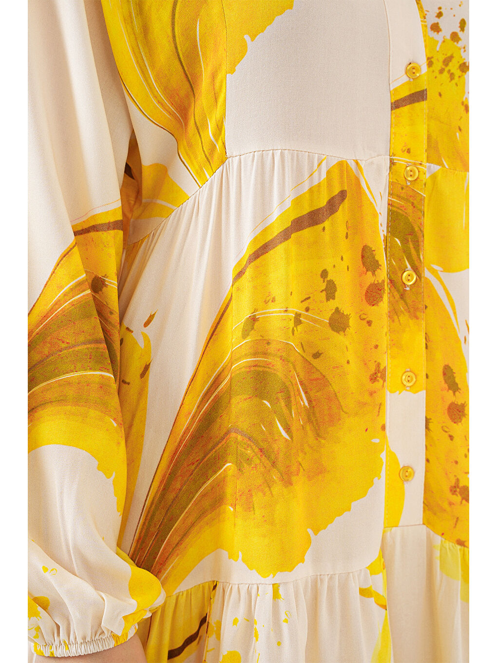 Kadın Desenli Uzun Tesettür Elbise 2585 - Sarı-4