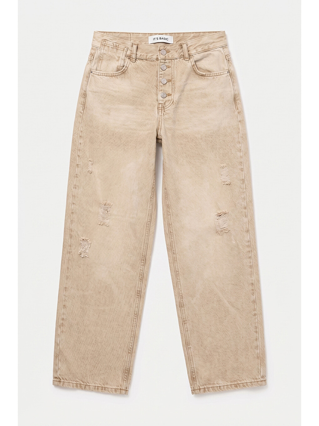 Kahverengi Kadın Taş 12s6-76 Loose Baggy Fit Denim Jean-5