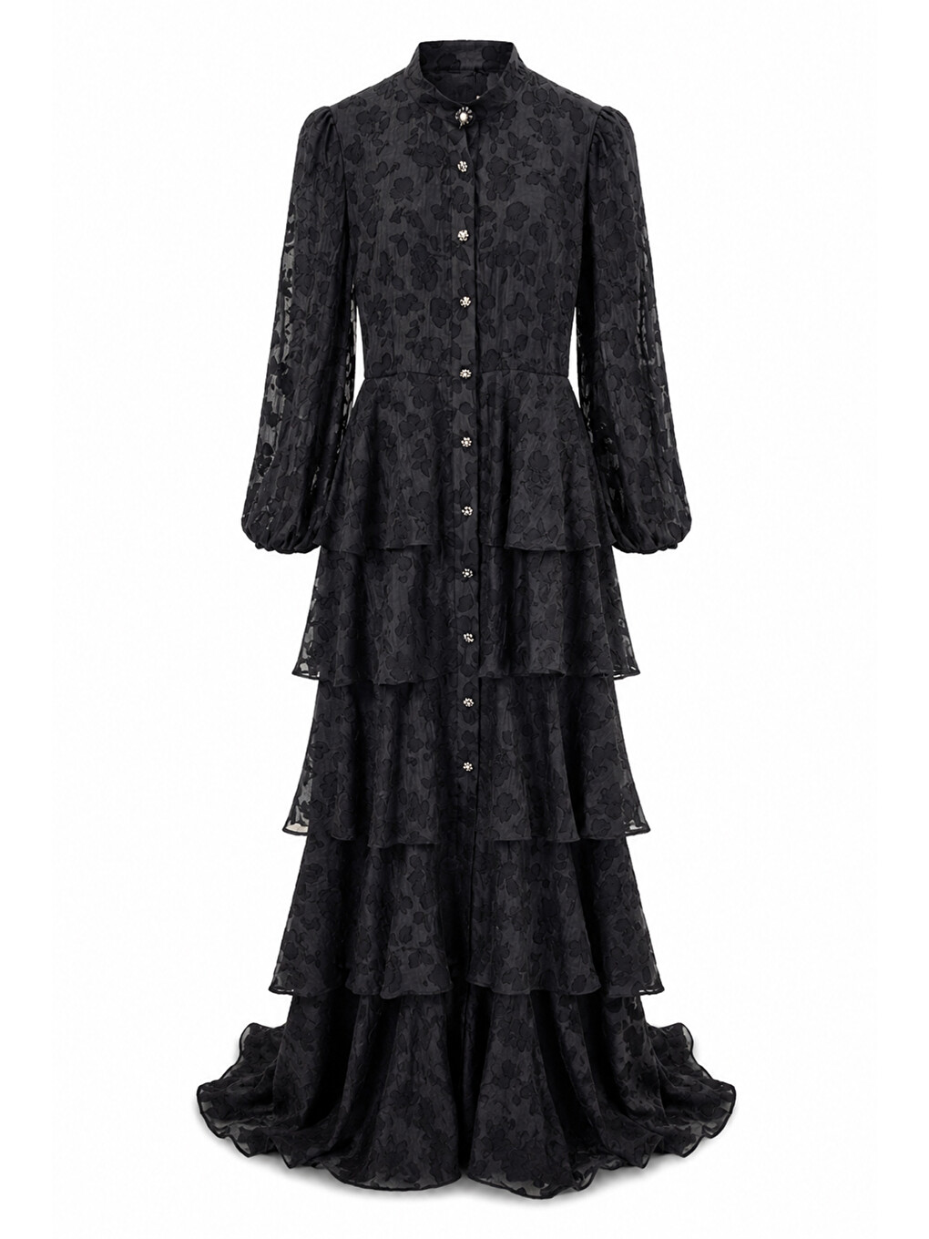 Organze Kumaş Kat Kat Elbise 13309 Siyah-3