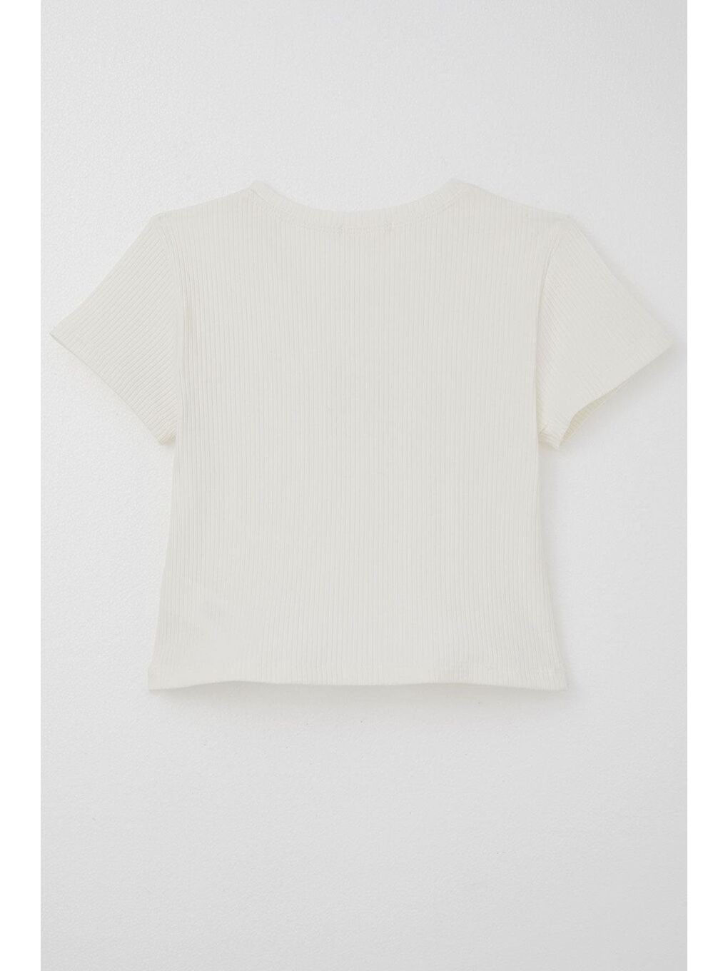 Kız Çocuk Crop Tişört Fiyonk Arma Aksesuarlı Ekru (9-14 Yaş)-1