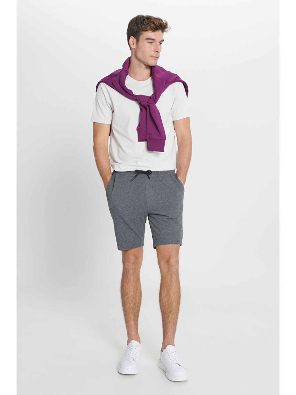 Erkek Antrasit-Melanj Standart Fit Normal Kesim Pamuklu Rahat Örme Şort