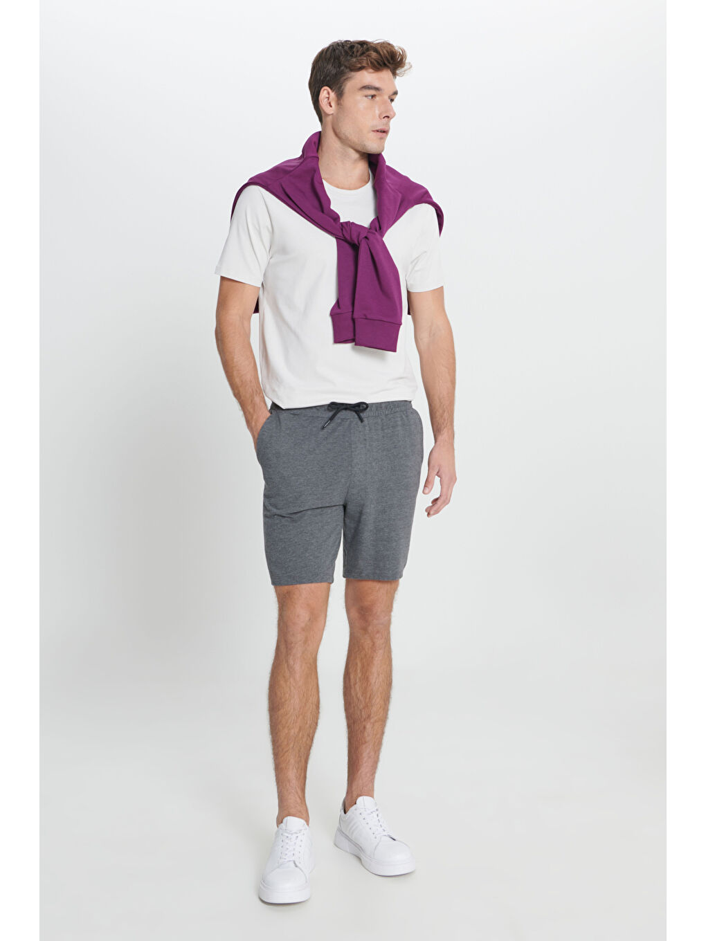 Erkek Antrasit-Melanj Standart Fit Normal Kesim Pamuklu Rahat Örme Şort-2