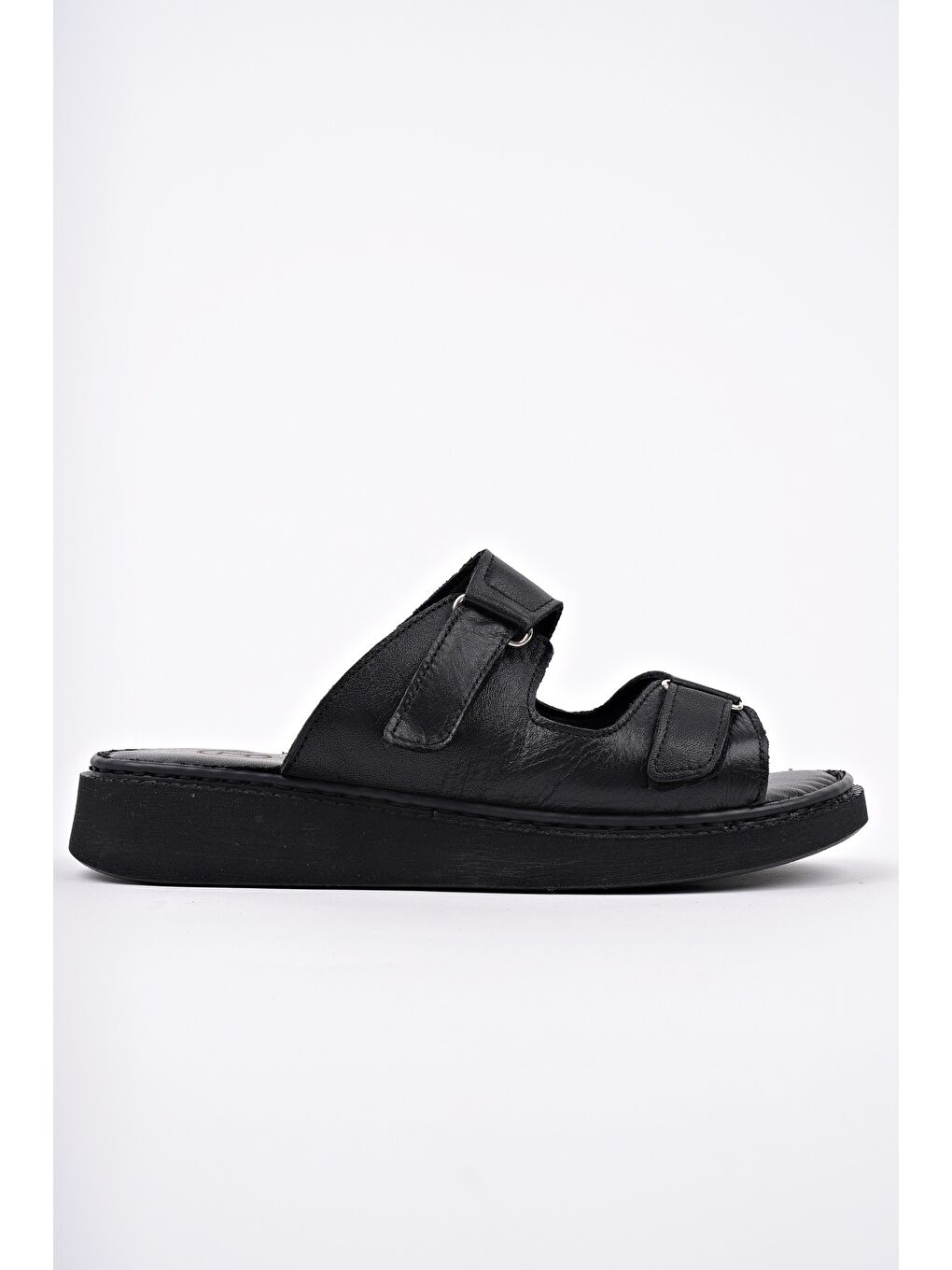 Siyah MORGEN Hakiki Deri Çift Bantlı Ayarlanabilir Ortopedik Günlük Kadın Terlik-2