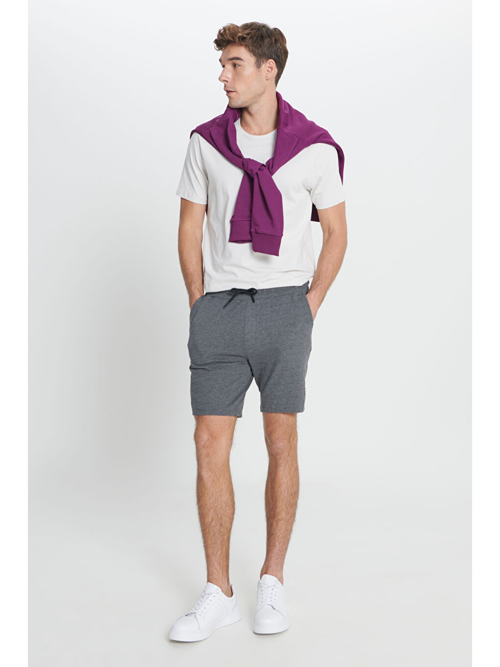 Erkek Antrasit-Melanj Standart Fit Normal Kesim Pamuklu Rahat Örme Şort-3