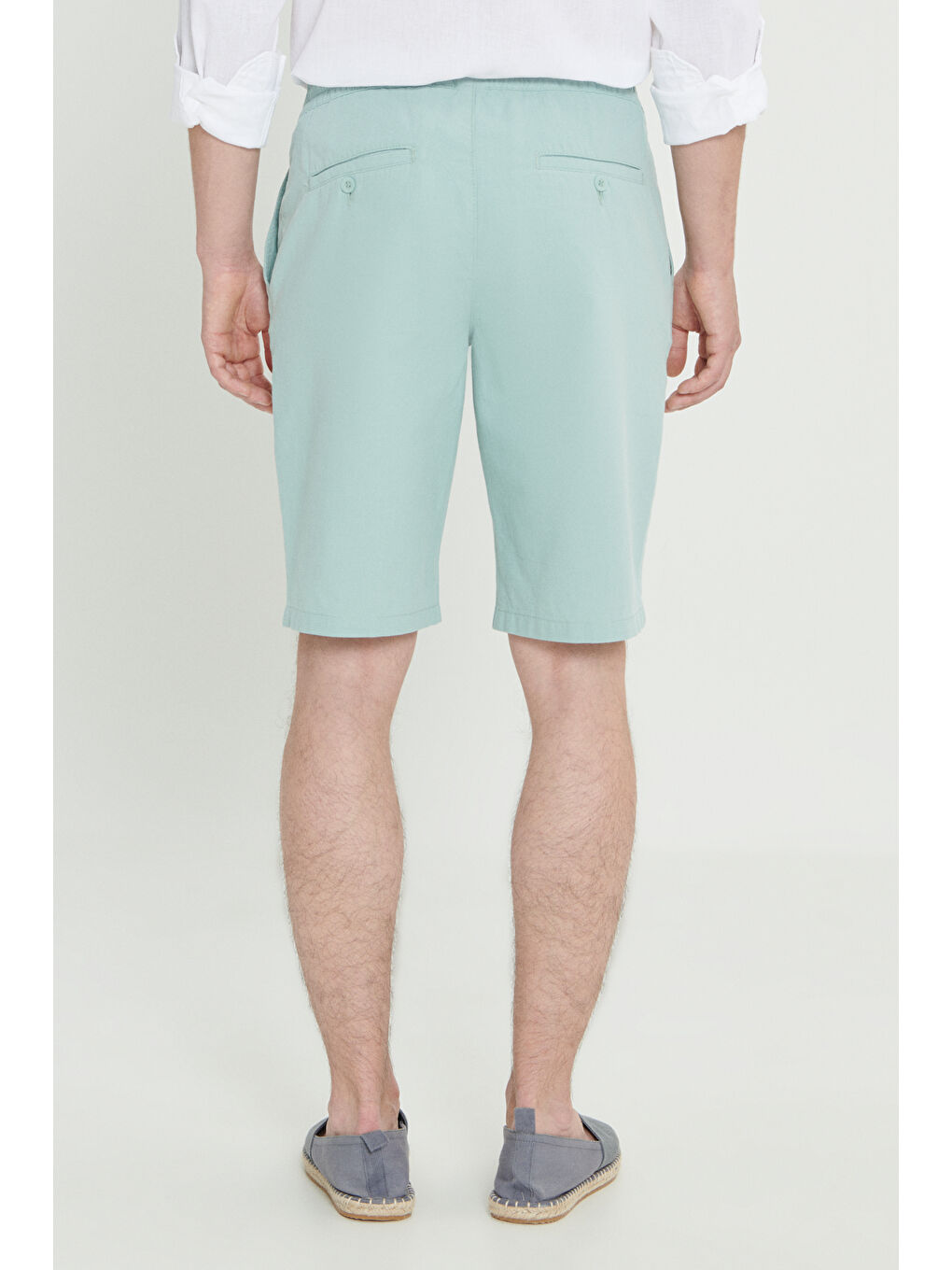 Yeşil Erkek AÇIK MİNT YEŞİLİ Comfort Fit Rahat Kesim Yan Cepli Keten Şort-4