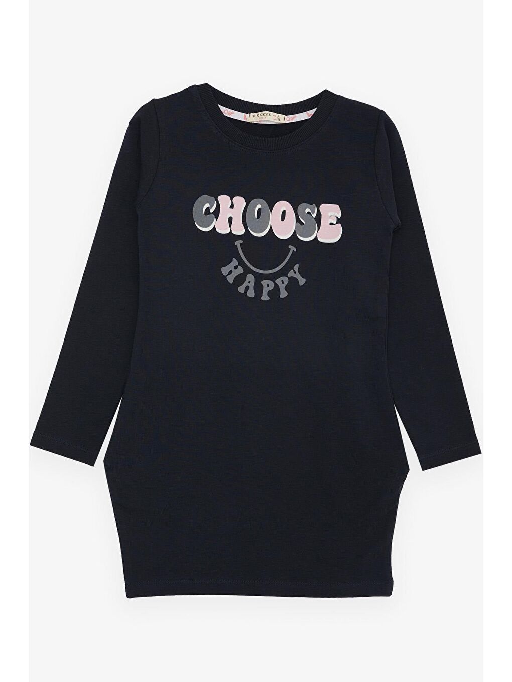 Kız Çocuk Tunik Mutluluk Temalı Yazı Baskılı Lacivert (8-12 Yaş)