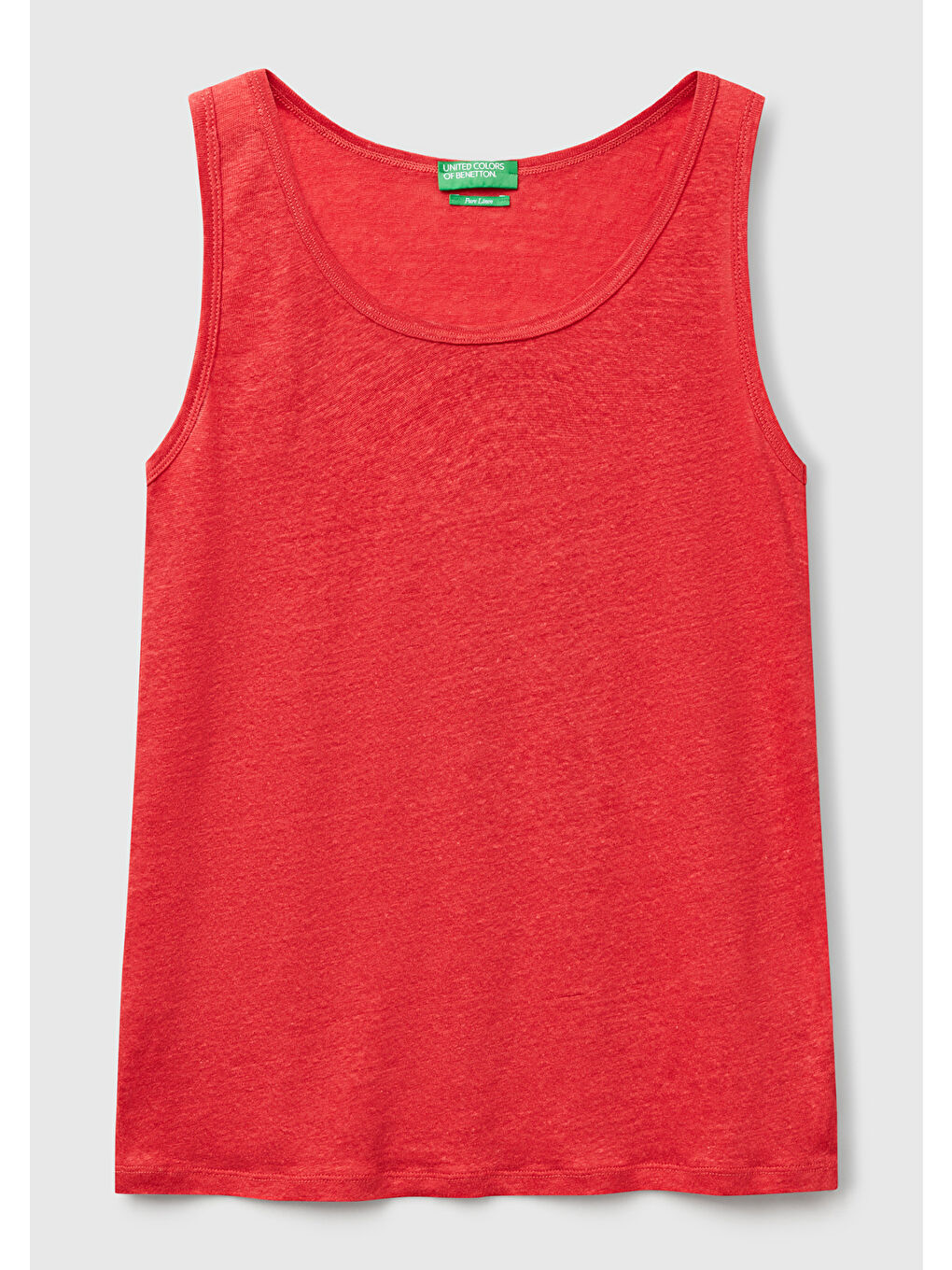 Kadın Mercan %100 Keten Yanları Yırtmaçlı Regular Fit Yuvarlak Yaka Atlet-1