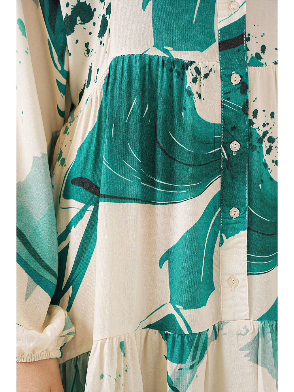 Kadın Desenli Uzun Tesettür Elbise 2585 - Zümrüt Yeşili-4