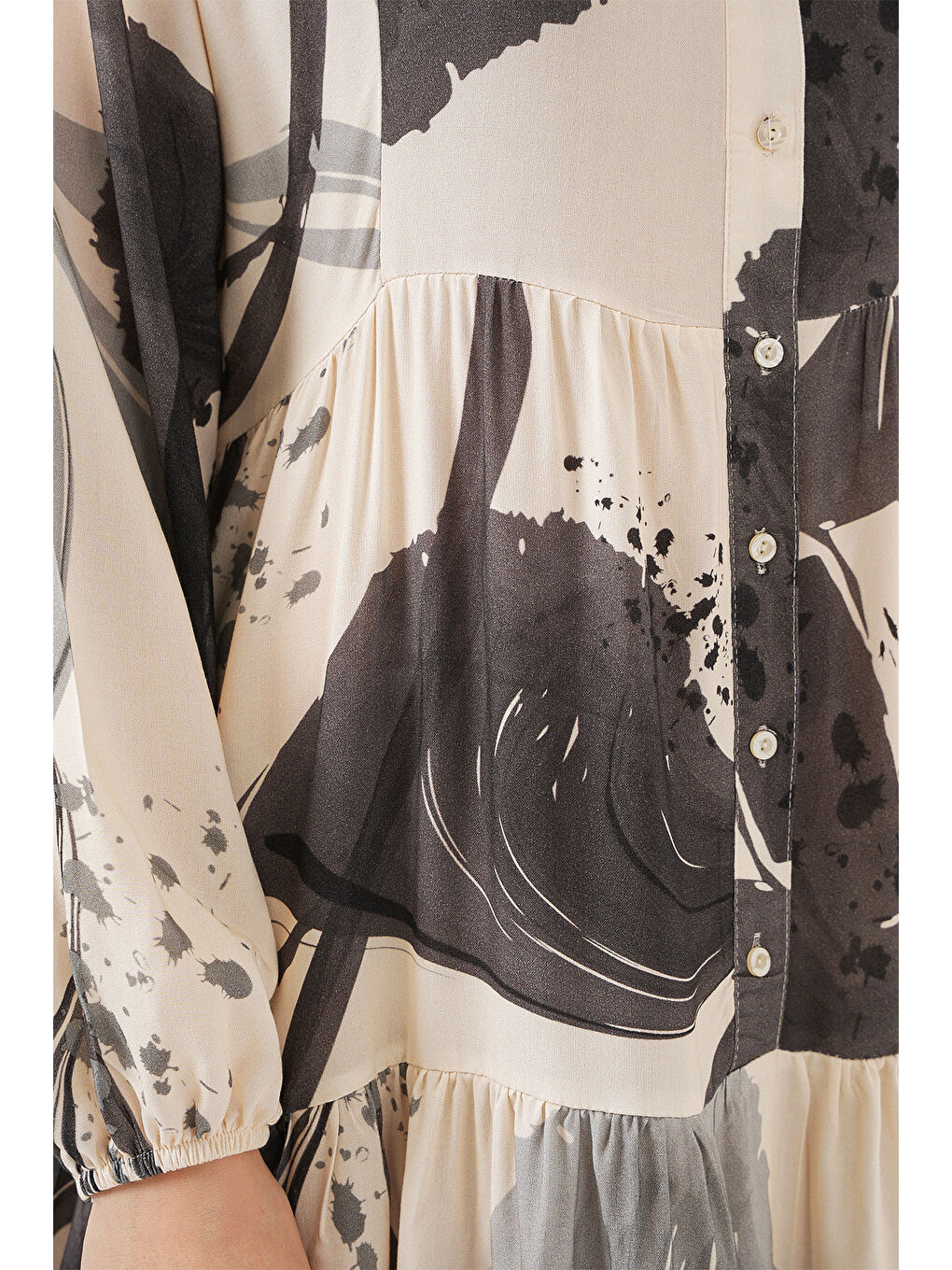 Kadın Desenli Uzun Tesettür Elbise 2585 - Siyah-4