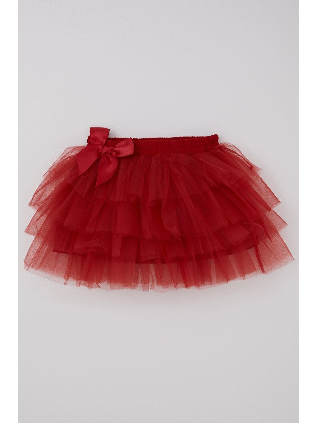 Kız Çocuk Tütü Etek Tül Detaylı Katlı Fiyonk Aksesuarlı Kırmızı (4-8 Yaş)