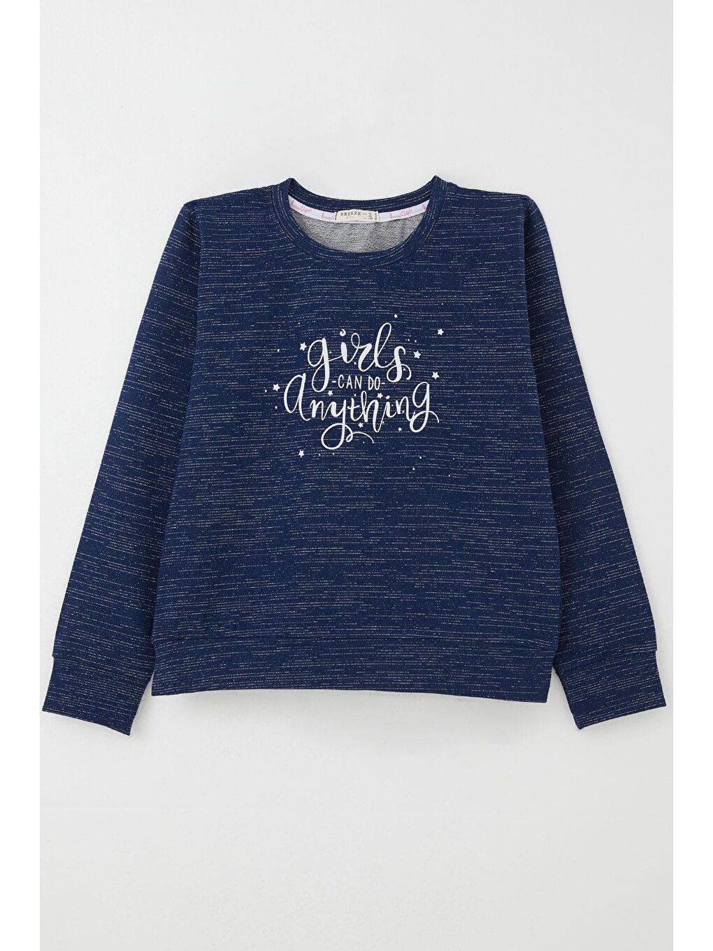 Kız Çocuk Sweatshirt Yazı Baskılı Yıldızlı Lacivert Melanj (9-14 Yaş)