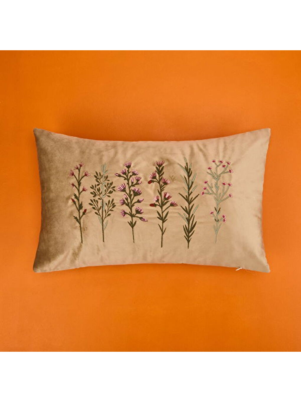 Soft Flora Kadife Kırlent - Bej - 30x50 cm