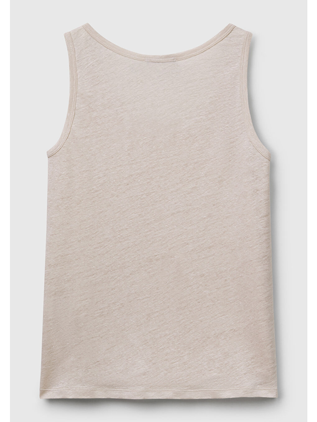 Bej Kadın Taş Rengi %100 Keten Yanları Yırtmaçlı Regular Fit Yuvarlak Yaka Atlet-3