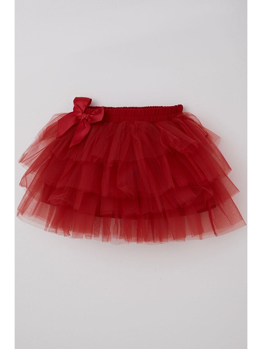 Kız Çocuk Tütü Etek Tül Detaylı Katlı Fiyonk Aksesuarlı Kırmızı (4-8 Yaş)-2