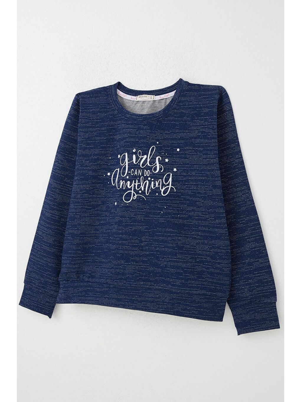 Kız Çocuk Sweatshirt Yazı Baskılı Yıldızlı Lacivert Melanj (9-14 Yaş)-2