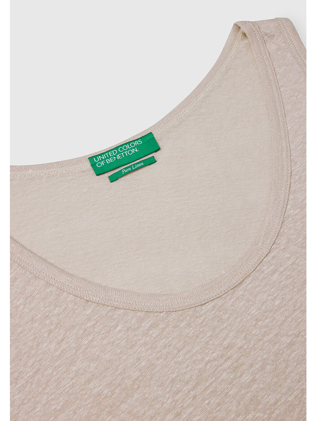 Bej Kadın Taş Rengi %100 Keten Yanları Yırtmaçlı Regular Fit Yuvarlak Yaka Atlet-4