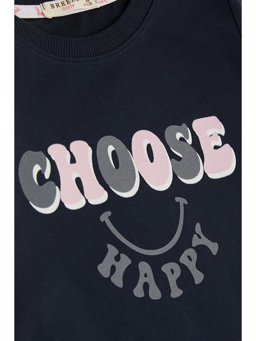 Kız Çocuk Tunik Mutluluk Temalı Yazı Baskılı Lacivert (8-12 Yaş)-3