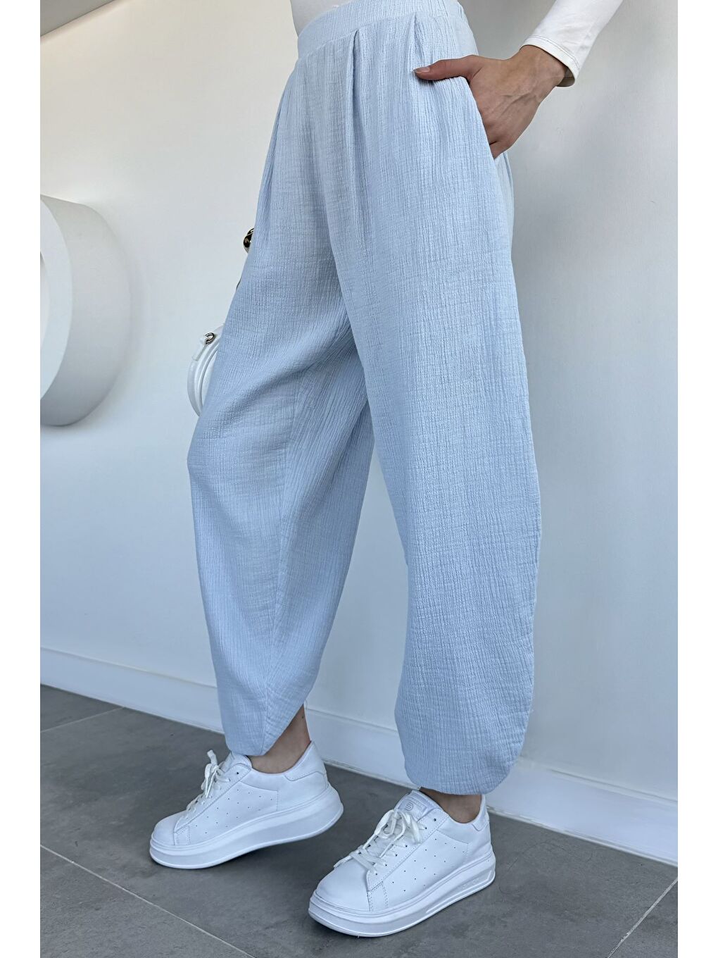 Mavi Kadın Muslin Kumaş Şalvar Pantolon-1