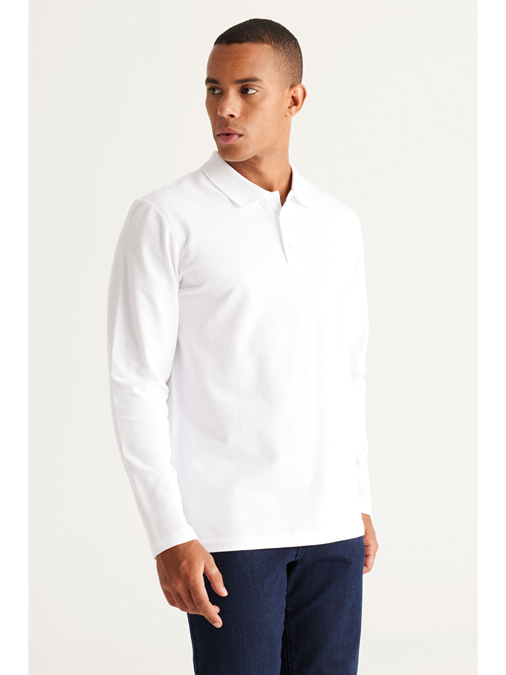 Erkek Beyaz Standart Fit Normal Kesim %100 Pamuk Polo Yaka Tişört-2