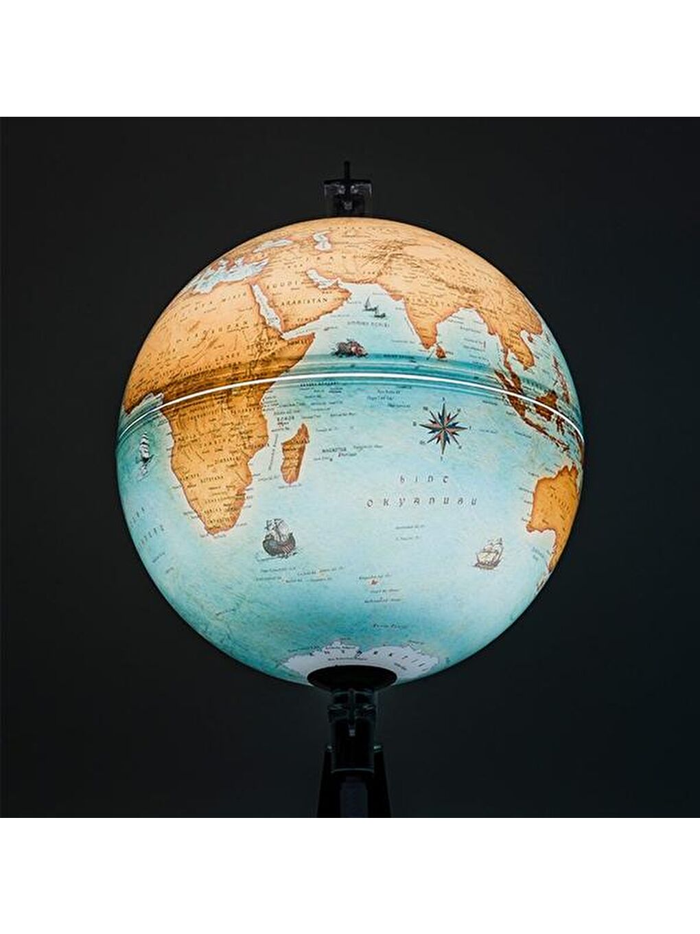 Kahverengi Led Işıklı Dünya Küresi Modern Masa Lambası - Antik - 34 cm-2