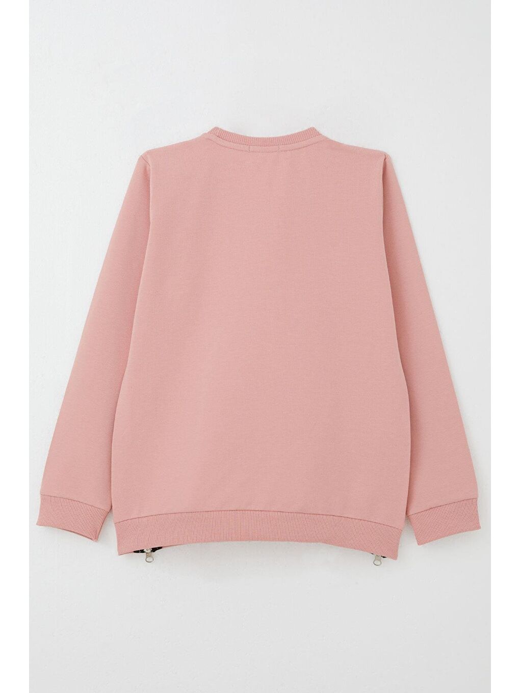Pembe Kız Çocuk Sweatshirt Yazı Baskılı Kenarları Fermuar Detaylı Gülkurusu (9-14 Yaş)-1