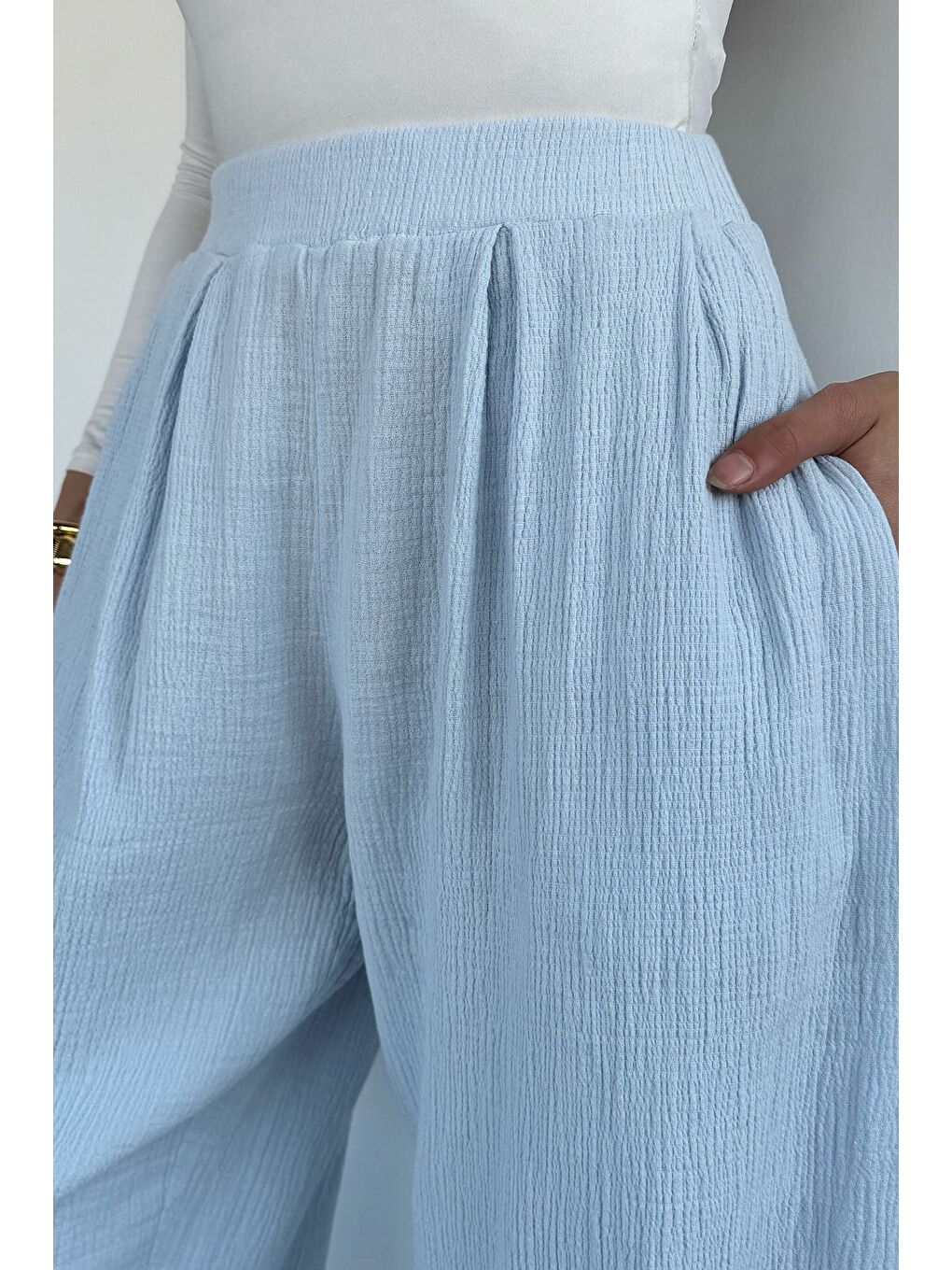 Mavi Kadın Muslin Kumaş Şalvar Pantolon-3