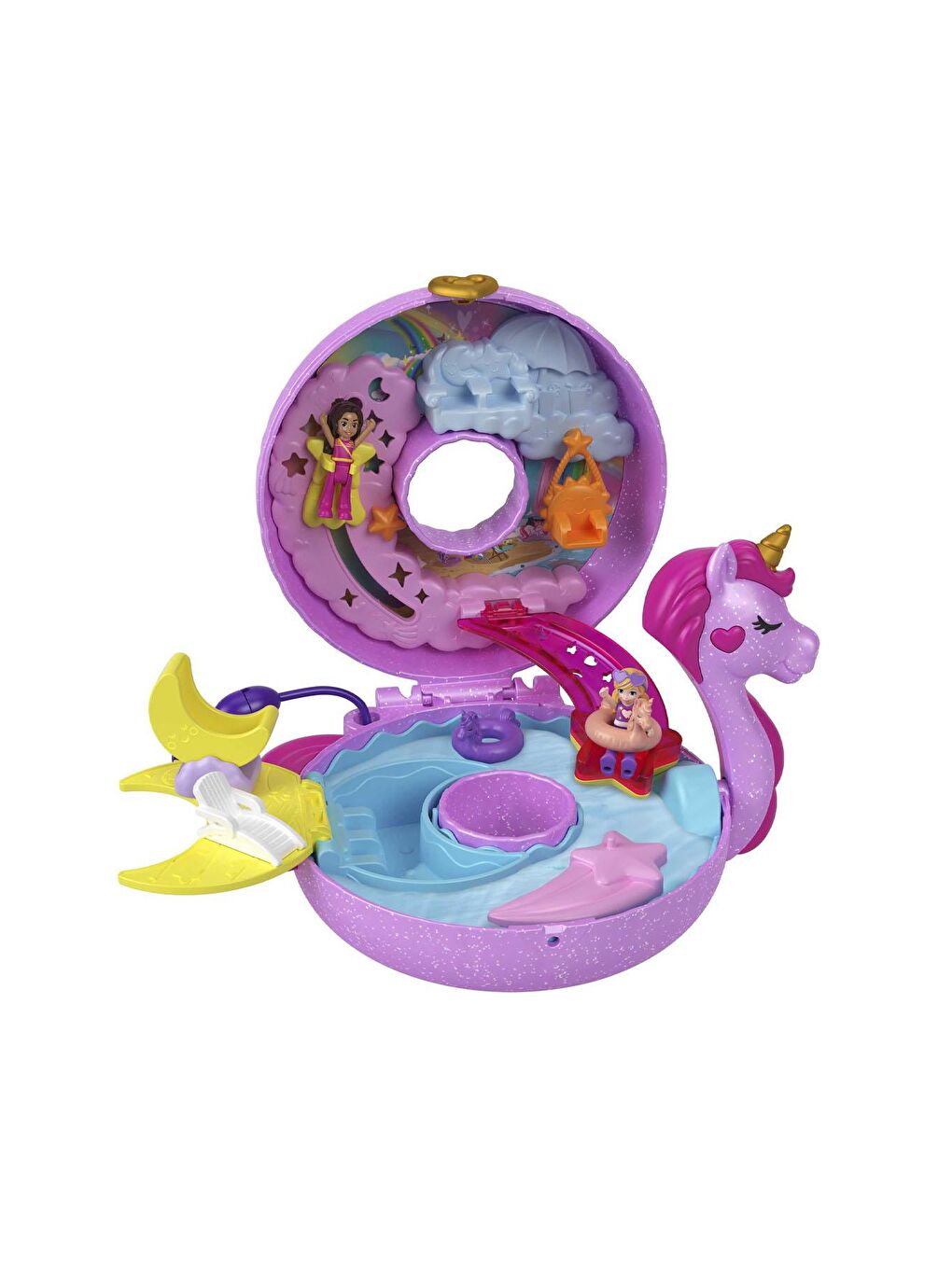 Polly Pocket Beyaz-Renklibaskı Unicorn Temalı Oyun Seti HKV34