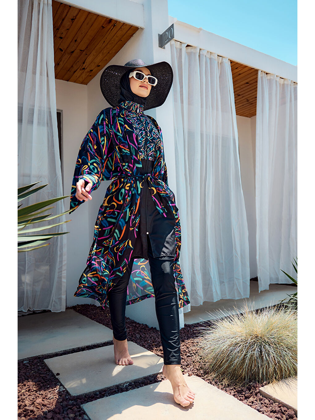 Remsa Tesettür Mayo Üzerine Tek Kaftan Kimono Pareo Siyah04 RP035 Yağmur-1