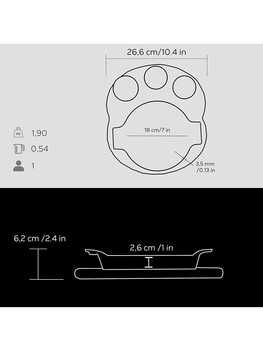 LAVA Siyah Yuvarlak Sahan Döküm Demir Yekpare Çift Kulplu Kayın Servis Ahşabı. Çap(Ø)18cm. (Sos kapları dahil değildir) - 2