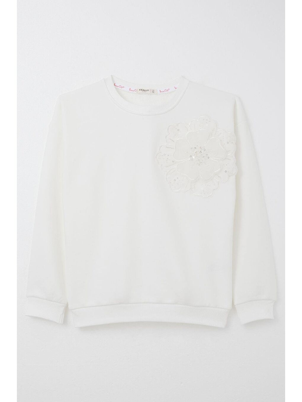 Kız Çocuk Sweatshirt Yonca Arma Aksesuarlı Ekru (11-14 Yaş)