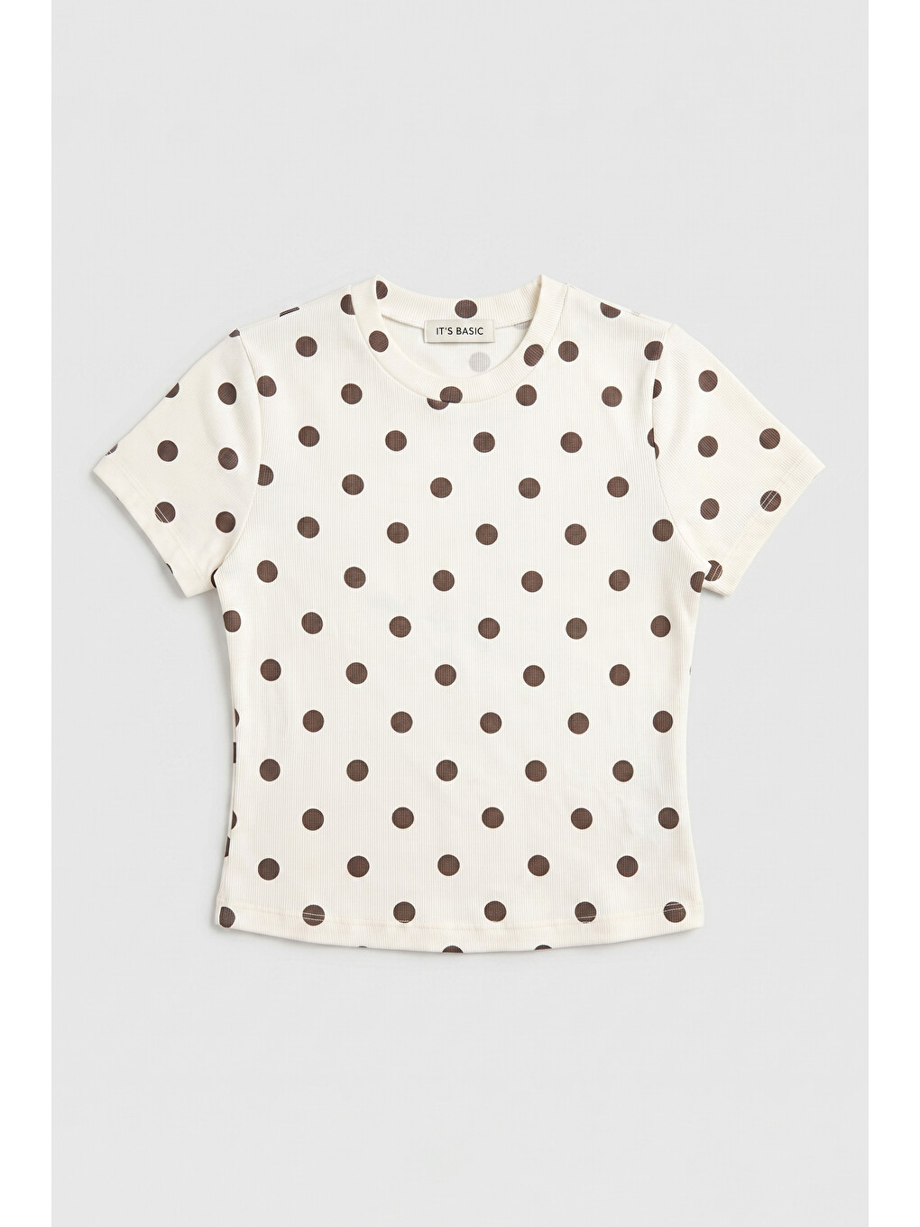 Kadın Ekru Puantiyeli s6-101 Crop Fit T-Shirt-1