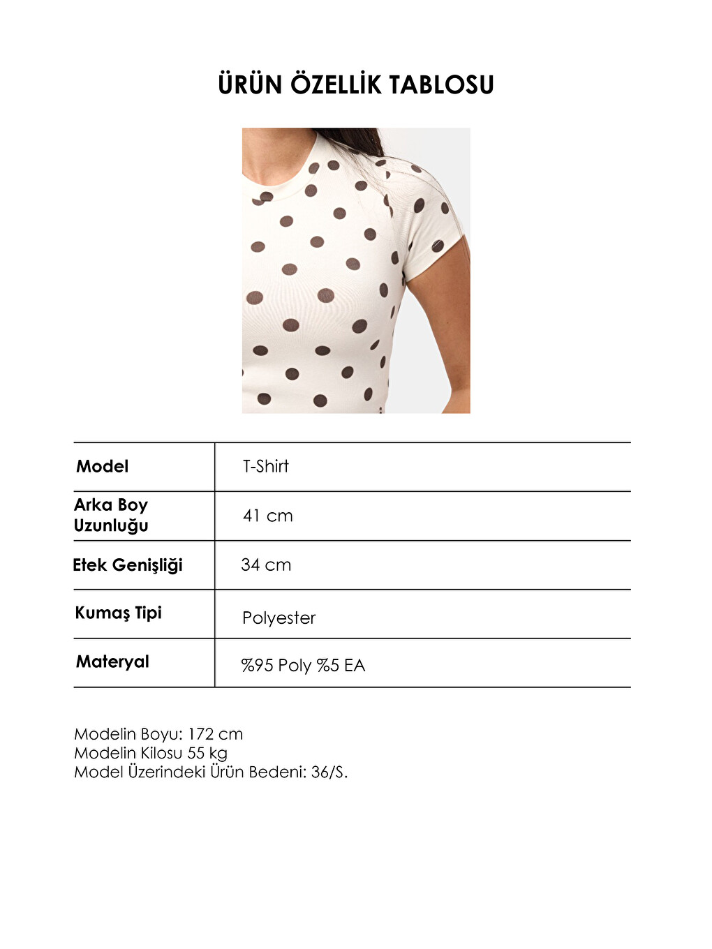 Kadın Ekru Puantiyeli s6-101 Crop Fit T-Shirt-5