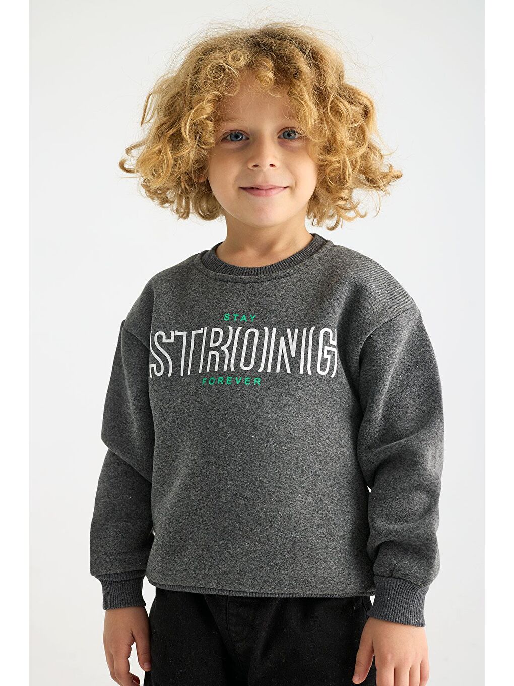 Bisiklet Yaka Uzun Kol Antrasit Renk Erkek Çocuk Sweatshirt