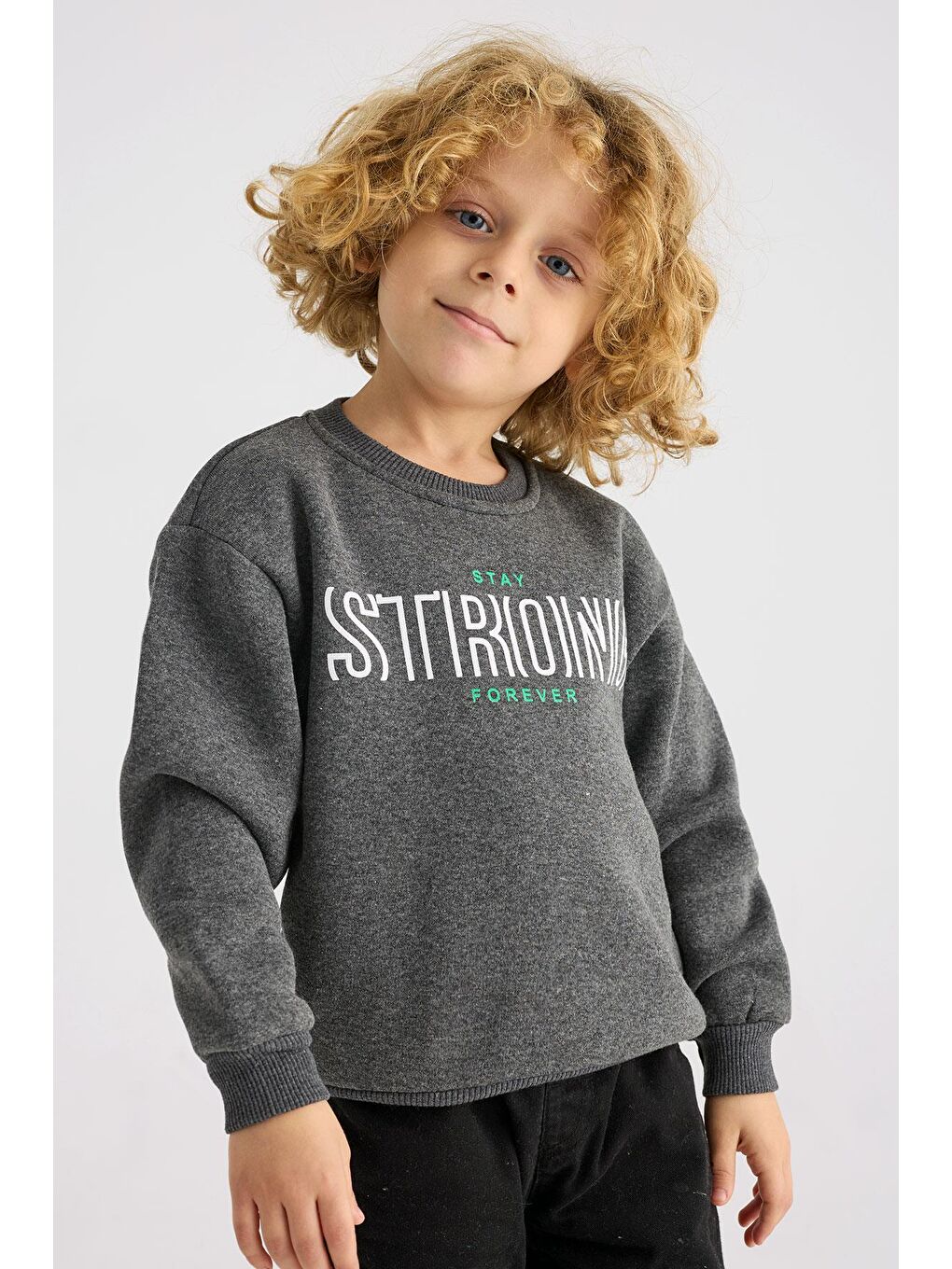 Bisiklet Yaka Uzun Kol Antrasit Renk Erkek Çocuk Sweatshirt-1