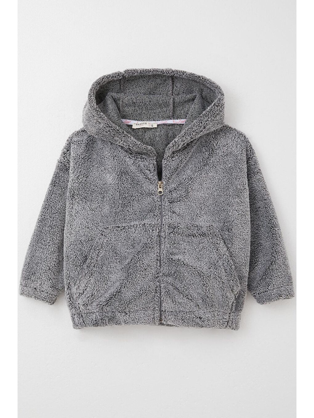 Kız Çocuk Pelüş Hırka Kapüşonlu Fermuarlı Gri  3 Yaş