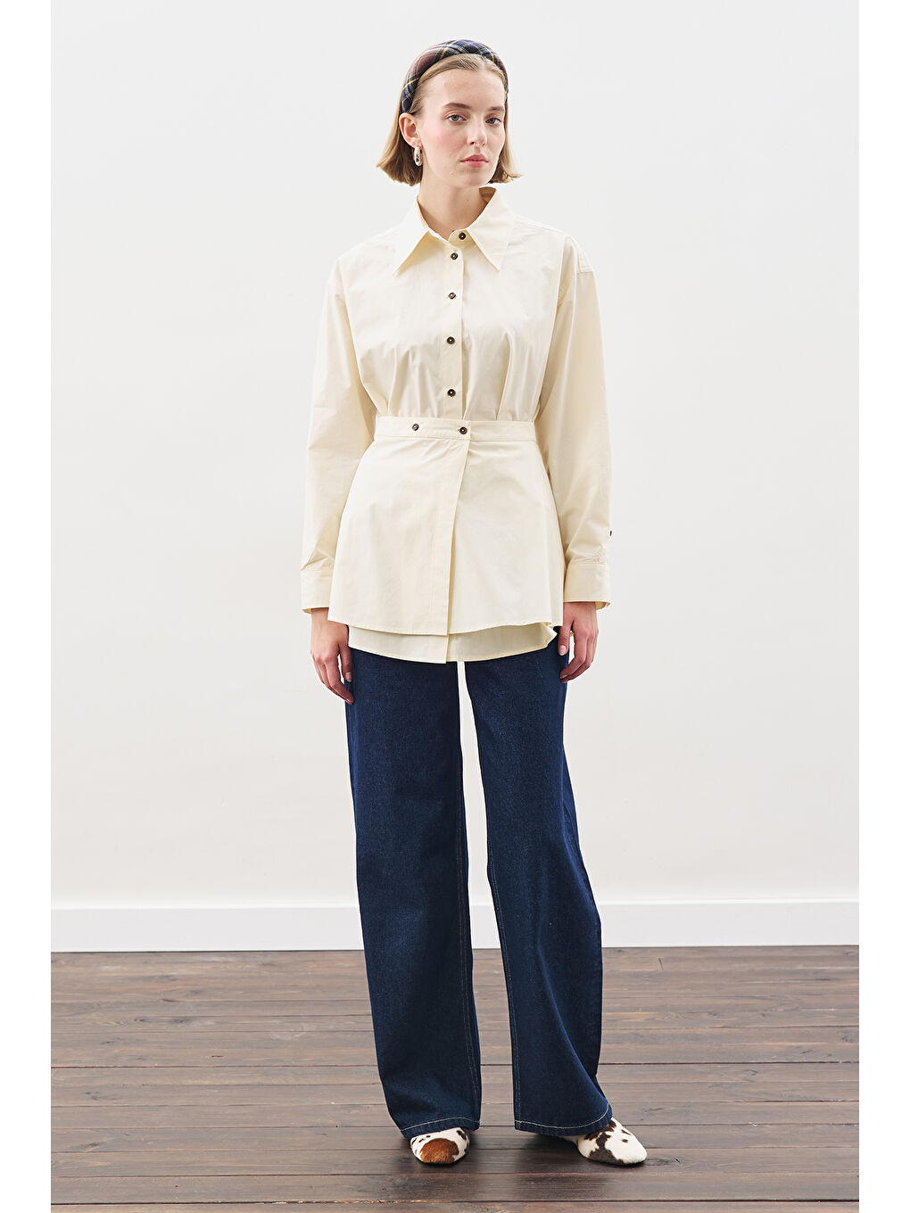 Bej Bağlama Aksesuarlı Gömlek Tereyağı-2