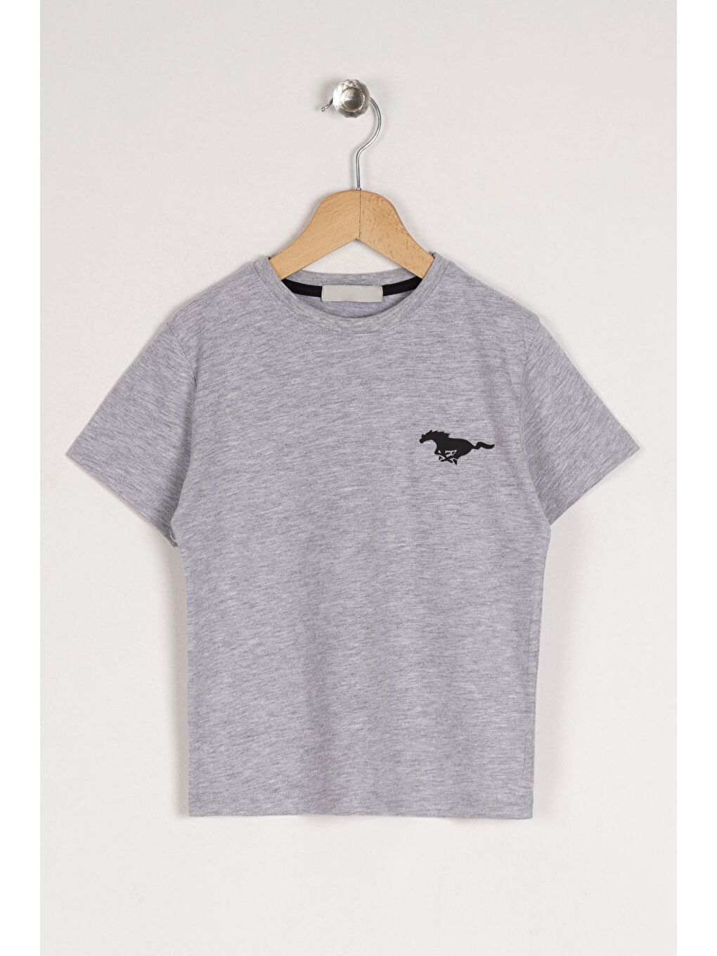 Bisiklet Yaka Kısa Kol Baskılı Gri Renk Erkek Çocuk Tshirt