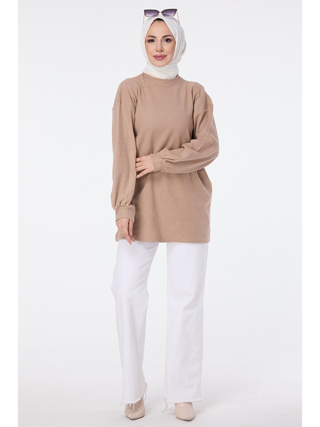 Bej Yarım Balıkçı Yaka Kadın Vizon Tunik - 23606-1