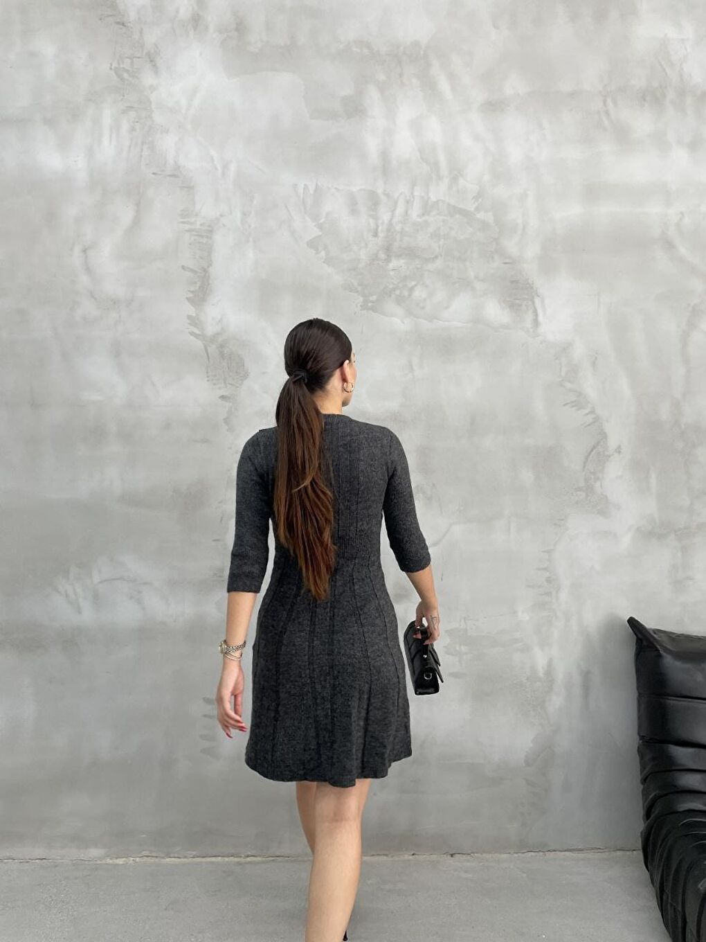 Örme Triko Elbise Antrasit-2