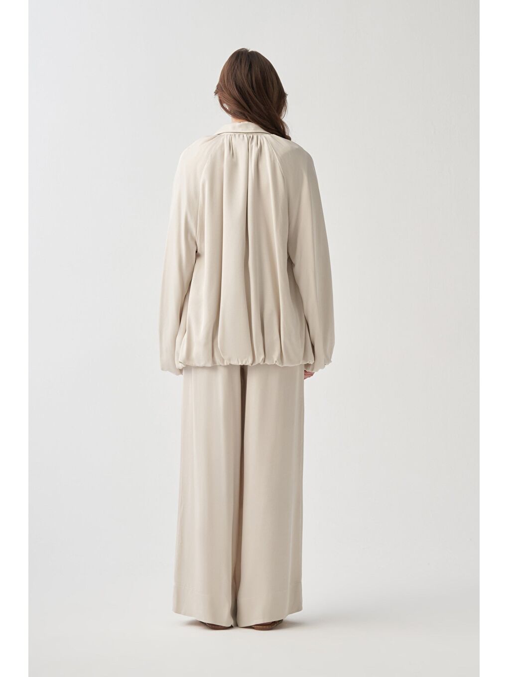 Bej Taş-Fermuarlı Balon Form Astarlı Ceket-2