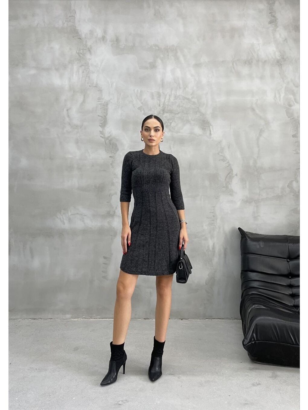 Örme Triko Elbise Antrasit-3