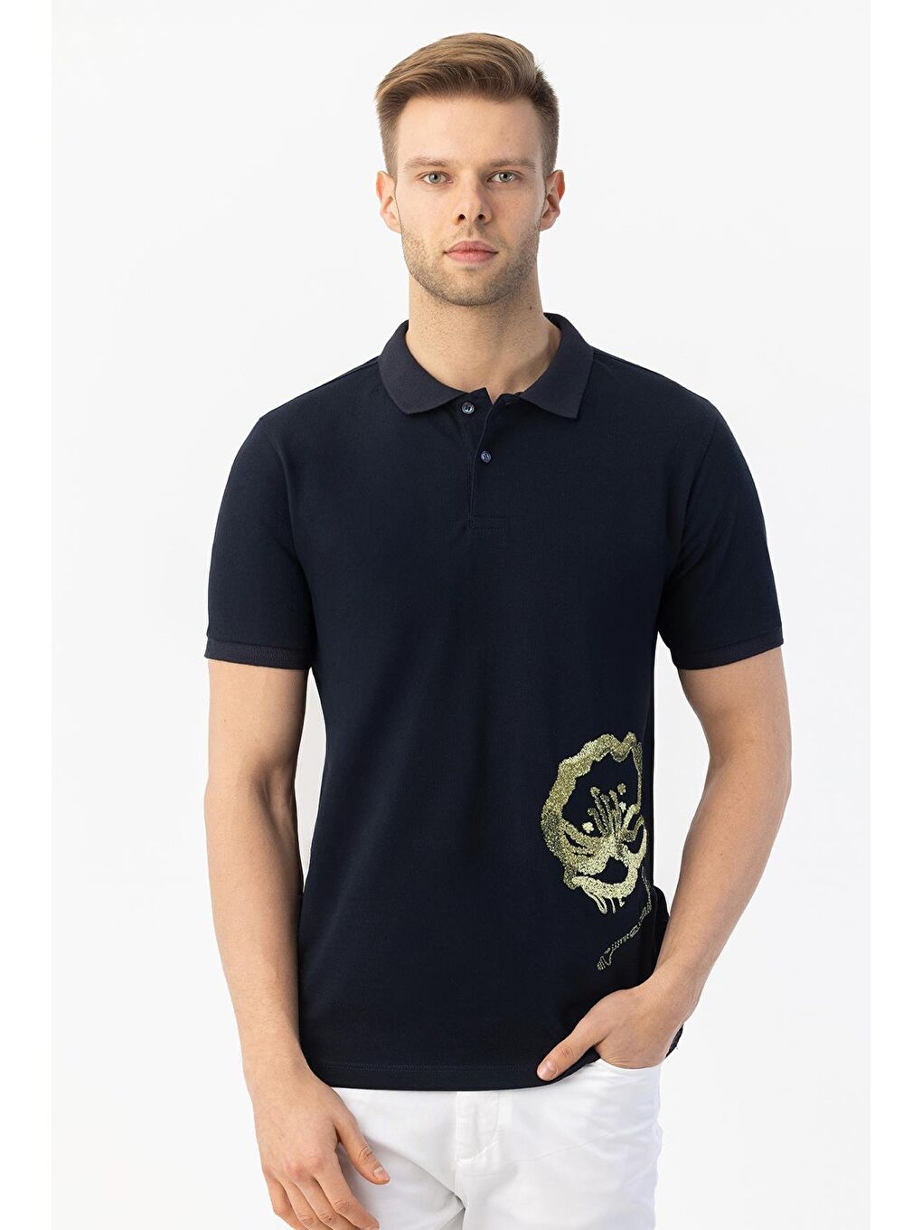 Giotelli Lacivert Slim Fit %100 Pamuk Polo Yaka Erkek Tişört-1