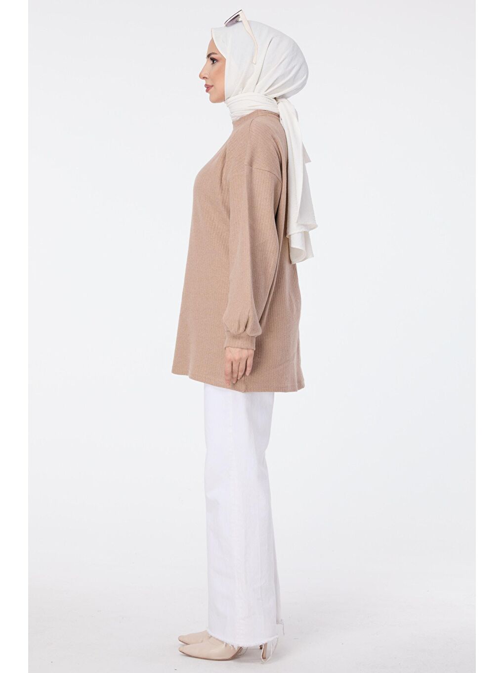 Bej Yarım Balıkçı Yaka Kadın Vizon Tunik - 23606-3