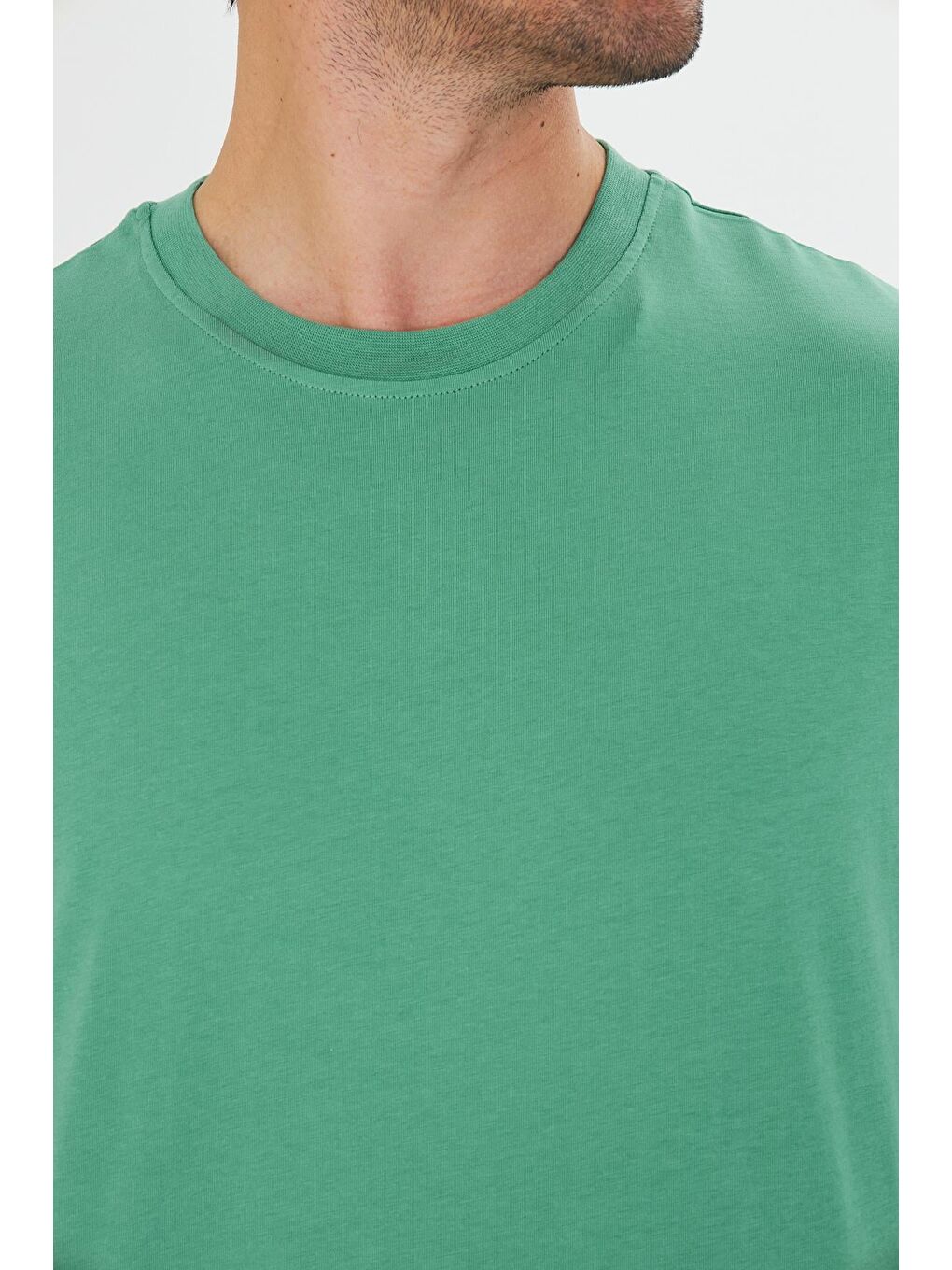 Erkek Pamuklu Bisiklet Yaka Oversize Tişört Yeşil 5015-Y-6